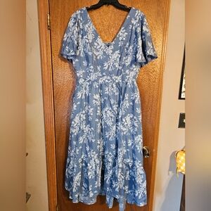 Torrid Blue and White Floral High Low Dress